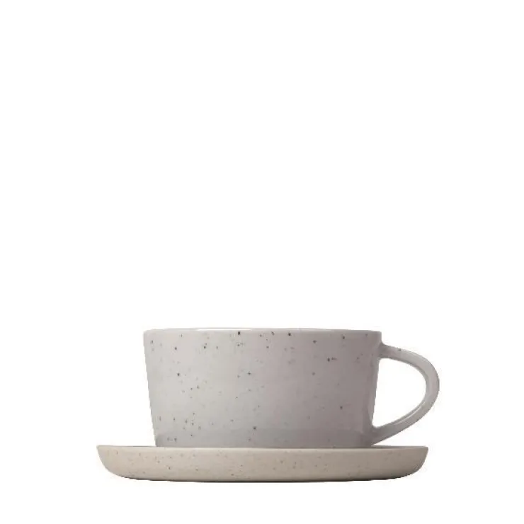 New Blomus Ceramic Stoneware Coffee Cups and Saucers Set of 2 - SABLO