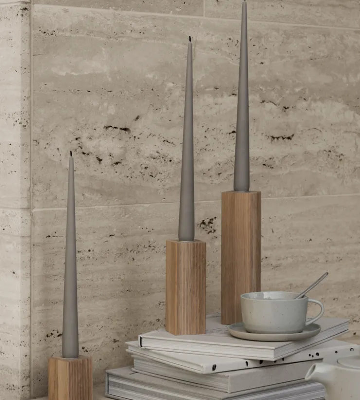 New Blomus DREVA Oak Candle Holder Set - 3pc