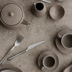 Clearance Blomus KUMI Stoneware Coffee Cups With Saucers - Set of 2 - 6.4 oz / 190ml