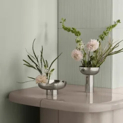 New Blomus MIYABI Metallic Vase - Low With Flower Grid