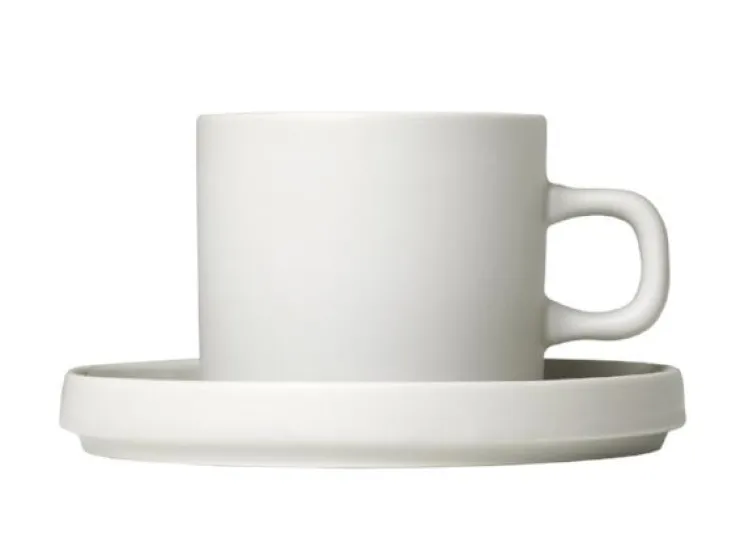 Hot Blomus PILAR Coffee Cups with Saucers, 7 oz, Set of 2