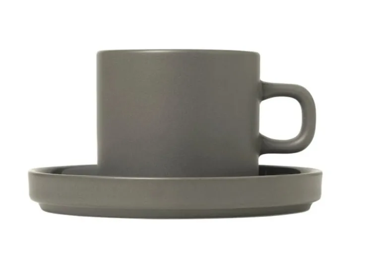 Hot Blomus PILAR Coffee Cups with Saucers, 7 oz, Set of 2