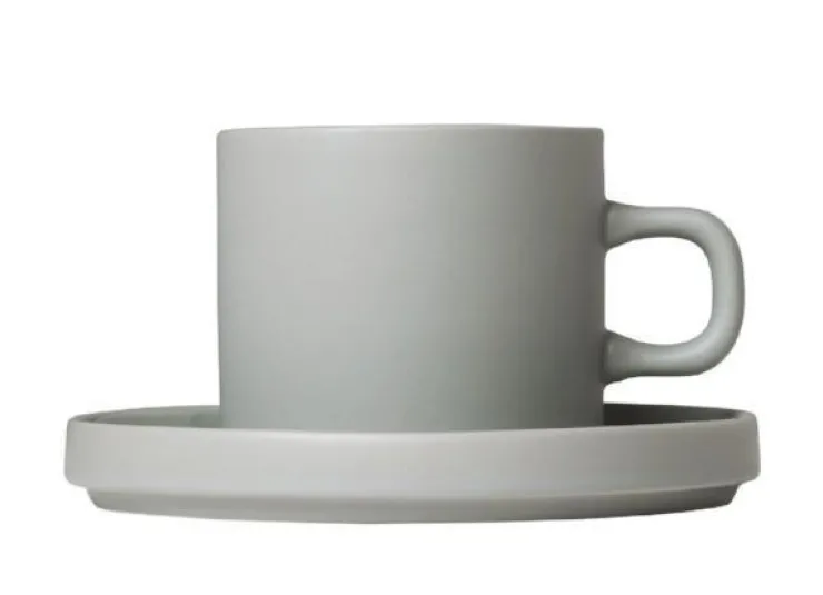 Hot Blomus PILAR Coffee Cups with Saucers, 7 oz, Set of 2