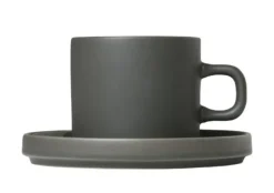 Hot Blomus PILAR Coffee Cups with Saucers, 7 oz, Set of 2