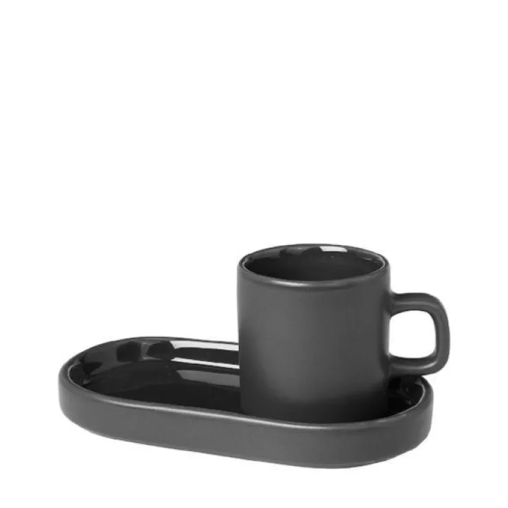 Hot Blomus PILAR Espresso Cups with Trays, Set of 2