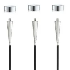 New Blomus Stainless Steel Outdoor Garden Torch - Cone - Polished + Caps Set of 3