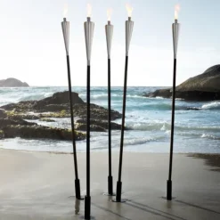 New Blomus Stainless Steel Outdoor Garden Torch - Cone - Polished + Caps Set of 3